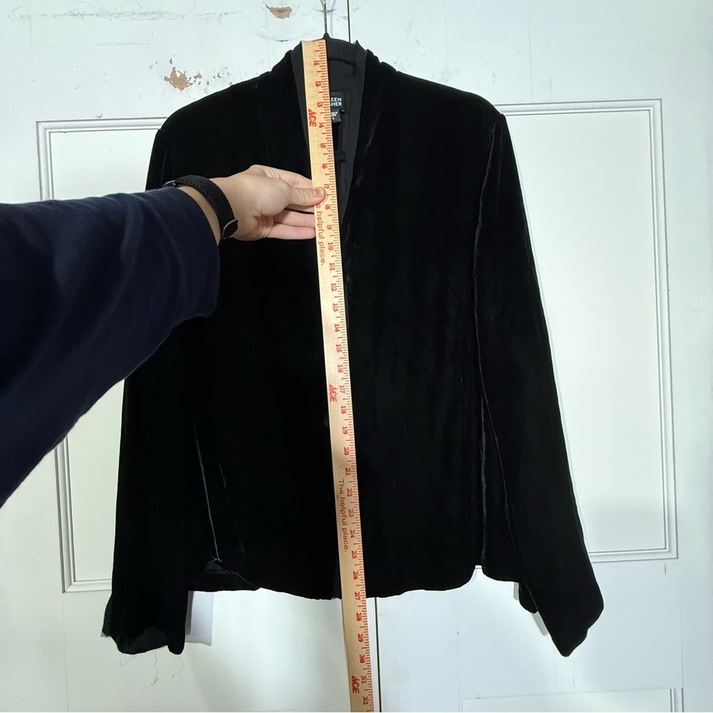 Eileen Fisher Velvet Button Up Jacket Long Sleeve Black Size Large Silk Top - Picture 8 of 14